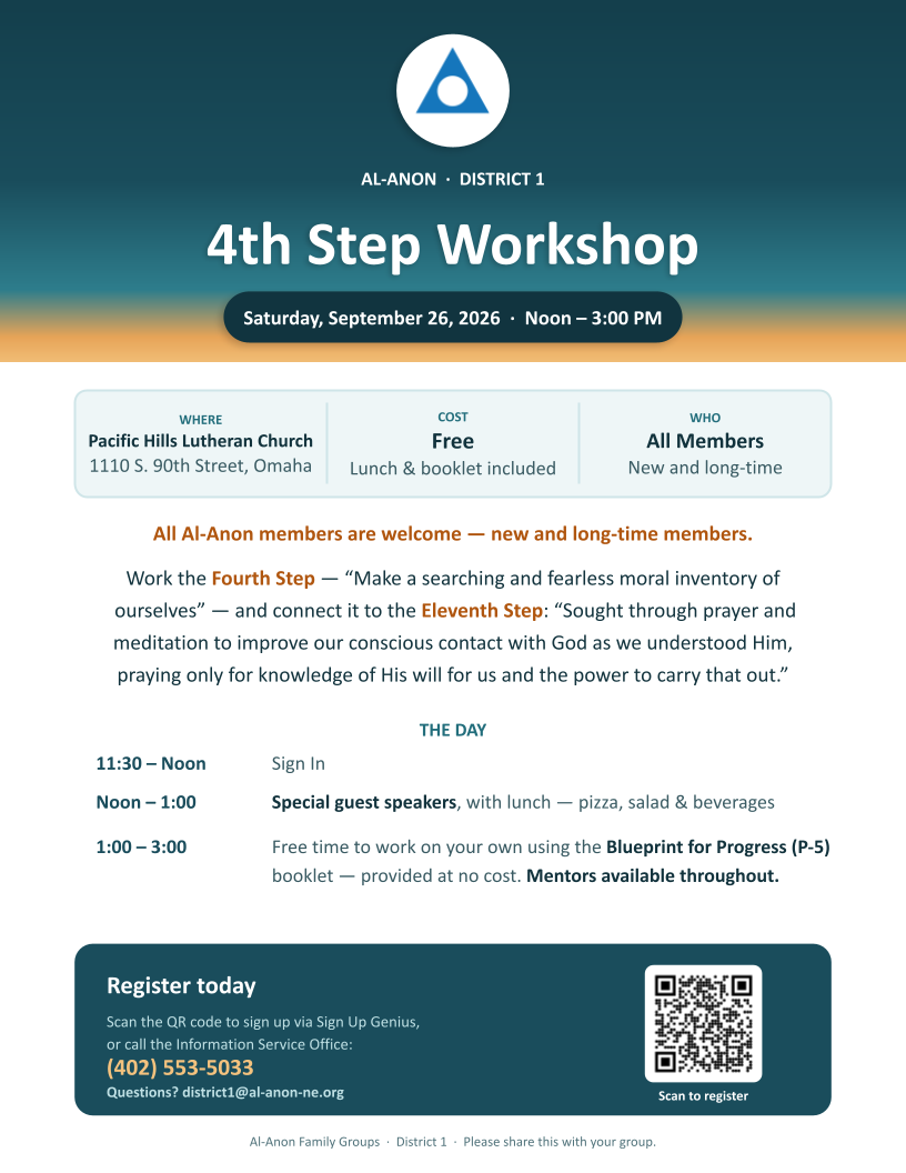  Flyer of the fourth step workshop with the same information that is in the text above